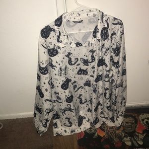 Button down kitty design top, 4x